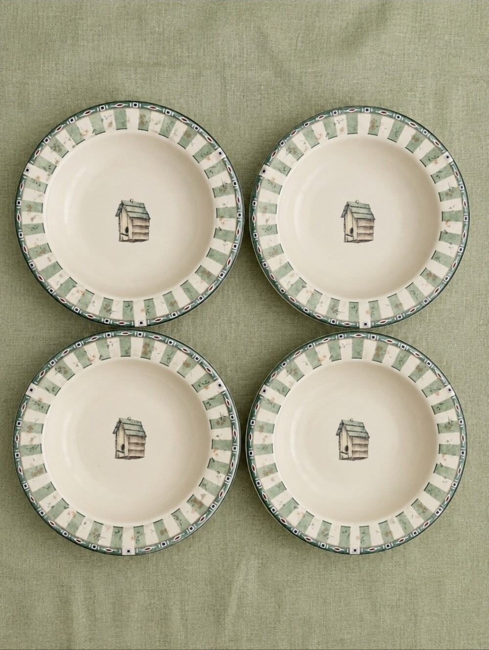Pfaltzgraff Naturewood Birdhouse Rim Soup Cereal Bowls Set of 4 USA Made 7⅜"